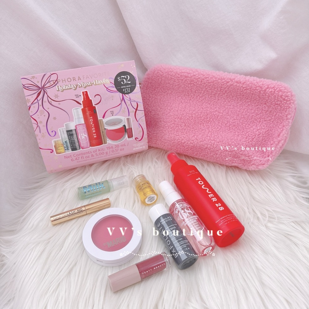 NWT Sephora Favorites Holiday Must Haves Makeup Pouch Fenty Mario MILK Olaplex